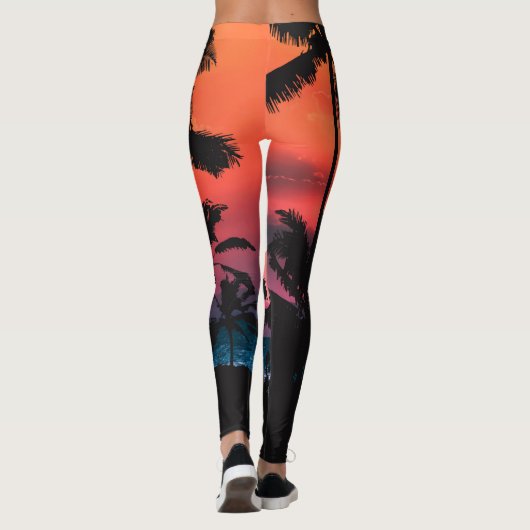Summer Tropical Pink Oranje Palm Trees Sunset Leggings (Achterkant)