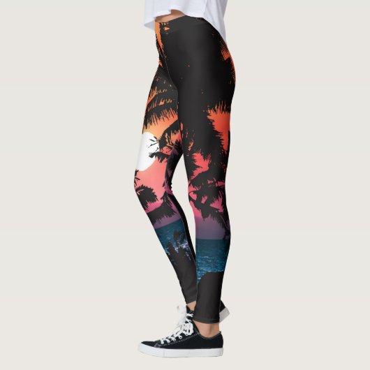Summer Tropical Pink Oranje Palm Trees Sunset Leggings (Links)