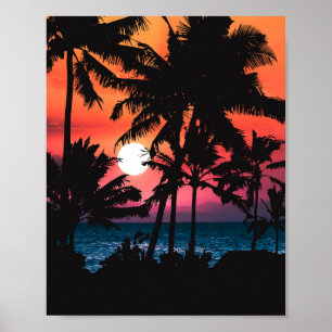Summer Tropical Pink Oranje Palm Trees Sunset Poster