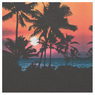 Summer Tropical Pink Oranje Palm Trees Sunset Stof