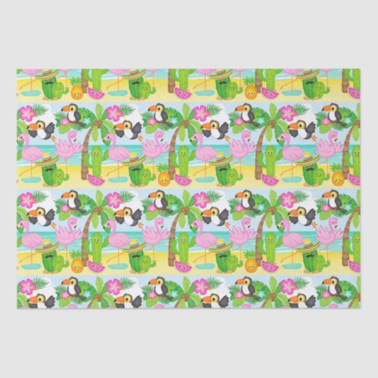Summer Tropical Toucan en Flamingo patroon Tissuepapier (Voorkant)