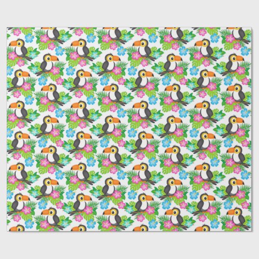 Summer Tropical Toucan en Floral Pattern Cadeaupapier (Vlak)