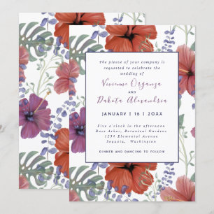 Summer tropische hibiscus bruiloft-uitnodiging kaart