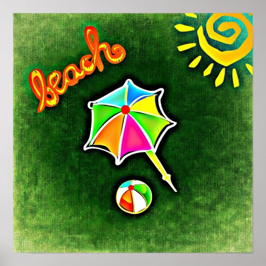 Summer Vacation Beach Umbrella and Ball Poster (Voorkant)
