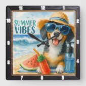 Summer Vibes Beach Dog Vierkante Klok (Voorkant)
