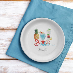 Summer Vibes Blue Fruit Cocktail Verjaardagsfeest Papieren Bordje