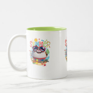 Summer Vibes Cat Schattige in zonnebril Tweekleurige Koffiemok
