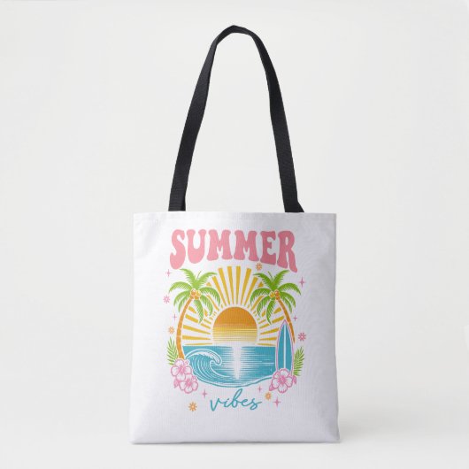 "Summer Vibes" Cheerful Boho Beach Palm Trees Draagtas (Voorkant)