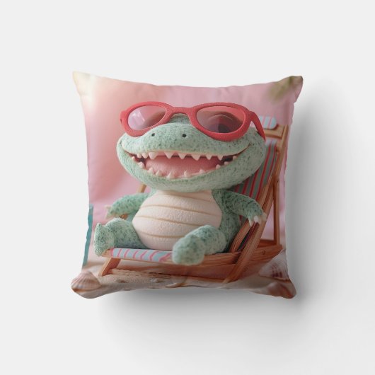 Summer Vibes: Chillin' Pluche krokodil op vakantie Kussen (Voorkant)