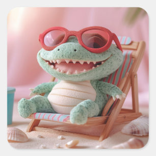 Summer Vibes: Chillin' Pluche krokodil op vakantie Vierkante Sticker