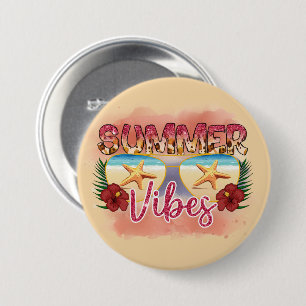 Summer Vibes Coastal Beach Zonnebril Ontwerp Ronde Button 7,6 Cm