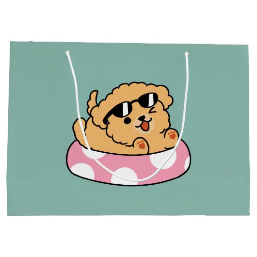 Summer Vibes Dog - Drijvende puppy met zonnebril Groot Cadeauzakje (Achterkant)