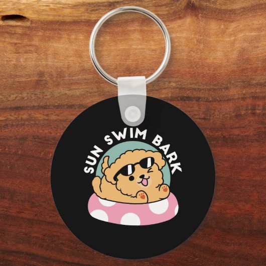 Summer Vibes Dog - Drijvende puppy met zonnebril Sleutelhanger (Achterkant)
