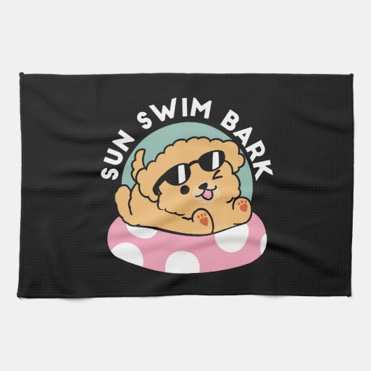 Summer Vibes Dog - Drijvende puppy met zonnebril Theedoek (Horizontaal)