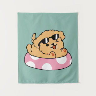 Summer Vibes Dog - Drijvende puppy met zonnebril Wandkleed