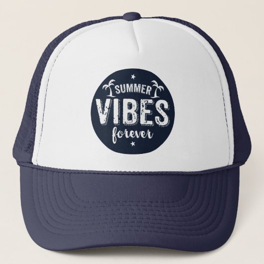 Summer Vibes for ever White & Navy Blue Text Trucker Pet (Voorkant)