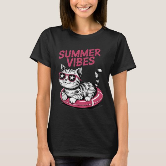 Summer Vibes Funny Cool Cat Pool Float Beach Manne T-shirt (Voorkant)