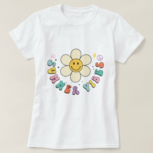 Summer Vibes, glimlachend Daisy Retro  Boho T-shirt (Design voorkant)
