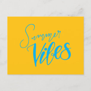 Summer Vibes Handlettered Blue Schrijven op Geel Feestdagenkaart