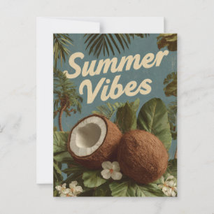 "Summer Vibes" met kokosnoten en tropisch geblader Briefkaart
