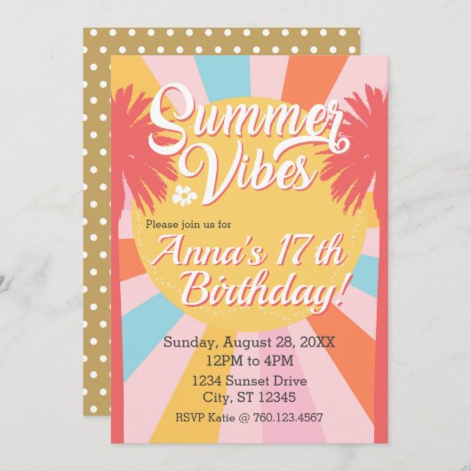 Summer Vibes Palm Anniversaire Invitation (Devant / Derrière)