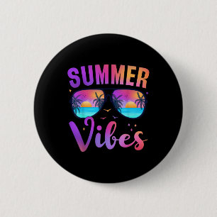 Summer Vibes Palm Sungles 70s Beach Life Retro Sum Ronde Button 5,7 Cm