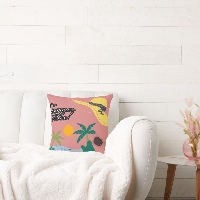 Summer Vibes Pink Throw Pillow Kussen (Bank)