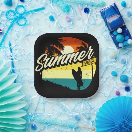 Summer Vibes Retro Silhouette Papieren Bordje (Feest)