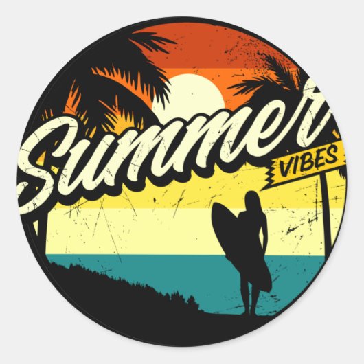 Summer Vibes Retro Silhouette Ronde Sticker (Voorkant)