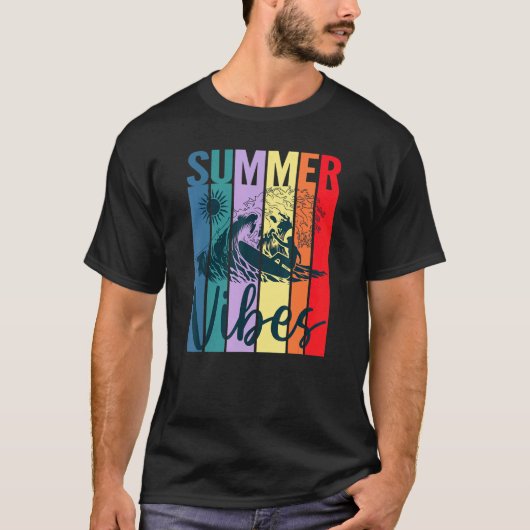 Summer Vibes Retro Surfer Ocean Wave Sun B T-shirt (Voorkant)