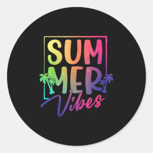 Summer Vibes Retro Tropische Zonsondergang Palmbom Ronde Sticker