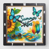 Summer Vibes Sunflower Beach Vierkante Klok (Voorkant)