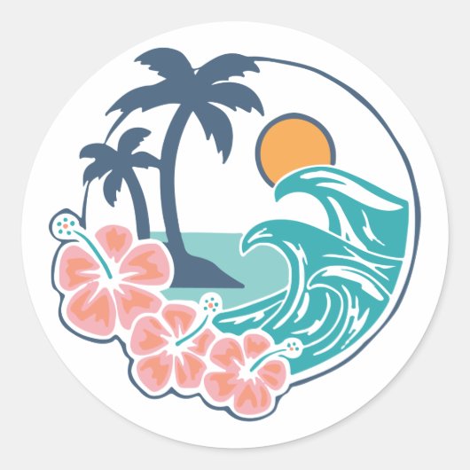 Summer Vibes Sunset Beach, Retro  Summer Ronde Sticker (Voorkant)