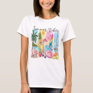 Summer Vibes Torn Collage - Retro Waterverf Beach T-shirt