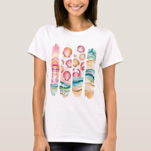 Summer Vibes Torn Collage - Retro Waterverf Beach T-shirt