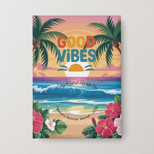 Summer Vibes Tropical Notitieboek Button (Voorkant)