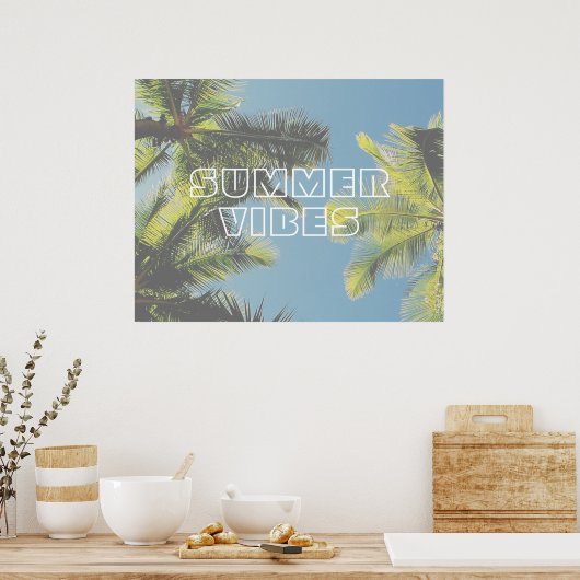 Summer Vibes Tropical Palm Tree Green Blue Sky Poster (Keuken)