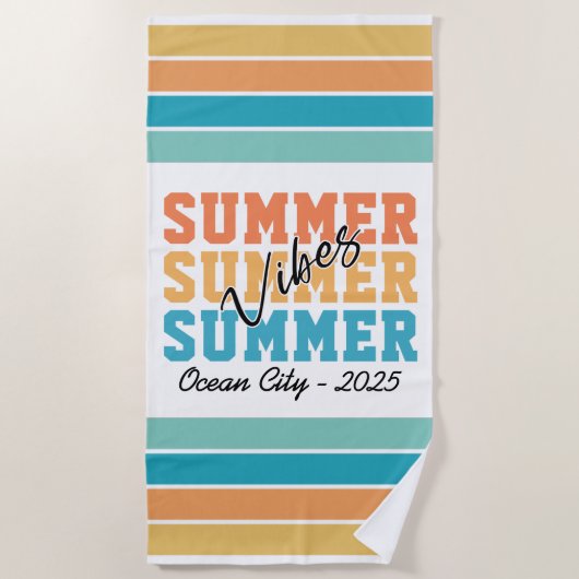 Summer Vibes Tropical Stripes Customizable Strandlaken (Voorkant)