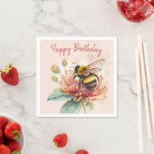 Summer Vibes Waterverf Bumblebee Happy Birthday Servet (Insitu)