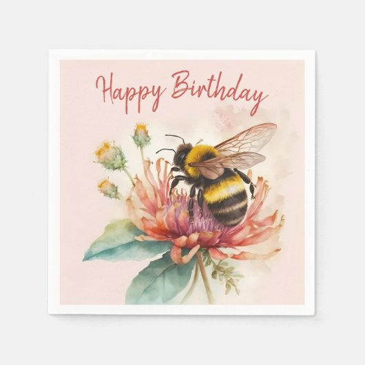 Summer Vibes Waterverf Bumblebee Happy Birthday Servet (Voorkant)