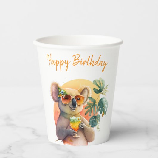 Summer Vibes Waterverf Koala - Happy Birthday Papieren Bekers (Voorkant)