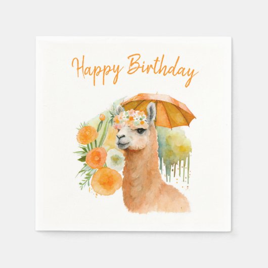 Summer Vibes Waterverf Llama - Happy Birthday Servet (Voorkant)