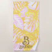 Summer Vibes Yellow Palm Leaf Strandlaken (Voorkant)