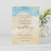 Summer Watercolor Beach Blue Wedding Invitations (Debout devant)