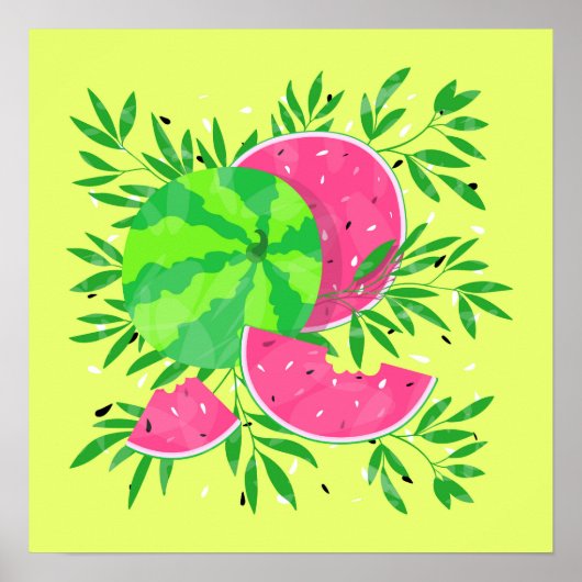 Summer Watermelon Branches Bright Tropisch Poster (Voorkant)