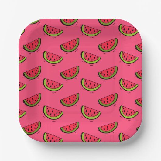 Summer Watermelon Pink Pattern Papieren Bordje (Voorkant)