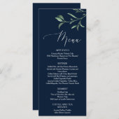 Summer Wedding Navy Blue Foliage Menu Card (Voorkant / Achterkant)