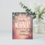 Summer Wedding String Lights Palm Tree RSVP Antwoo Uitnodiging Briefkaart (Staand voorkant)