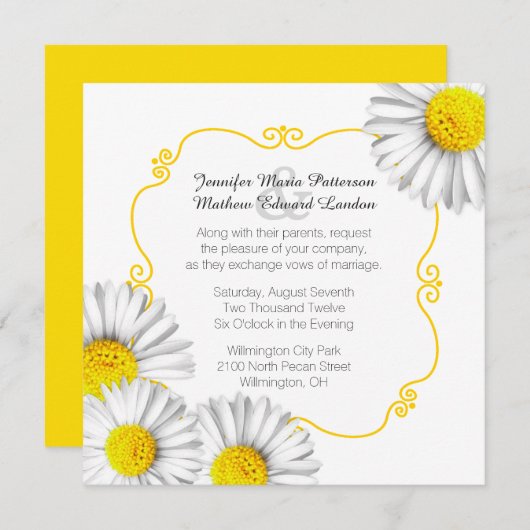 Summer White Daisies Wedding Invitation Kaart (Voorkant / Achterkant)