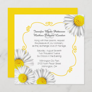 Summer White Daisies Wedding Invitation Kaart